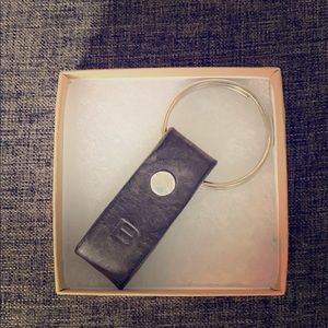 New! “B” Monogrammed Gray Leather Key Ring